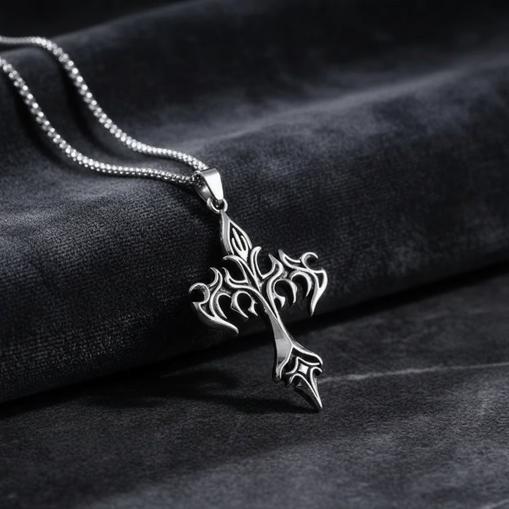 Dark Style Silver Cross Necklace