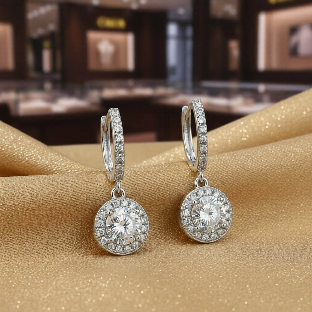 Diamond Halo Drop Earrings