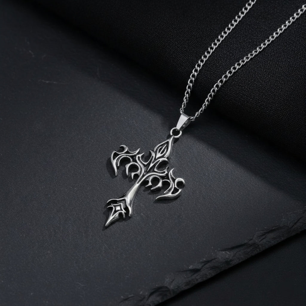 Dark Style Silver Cross Necklace