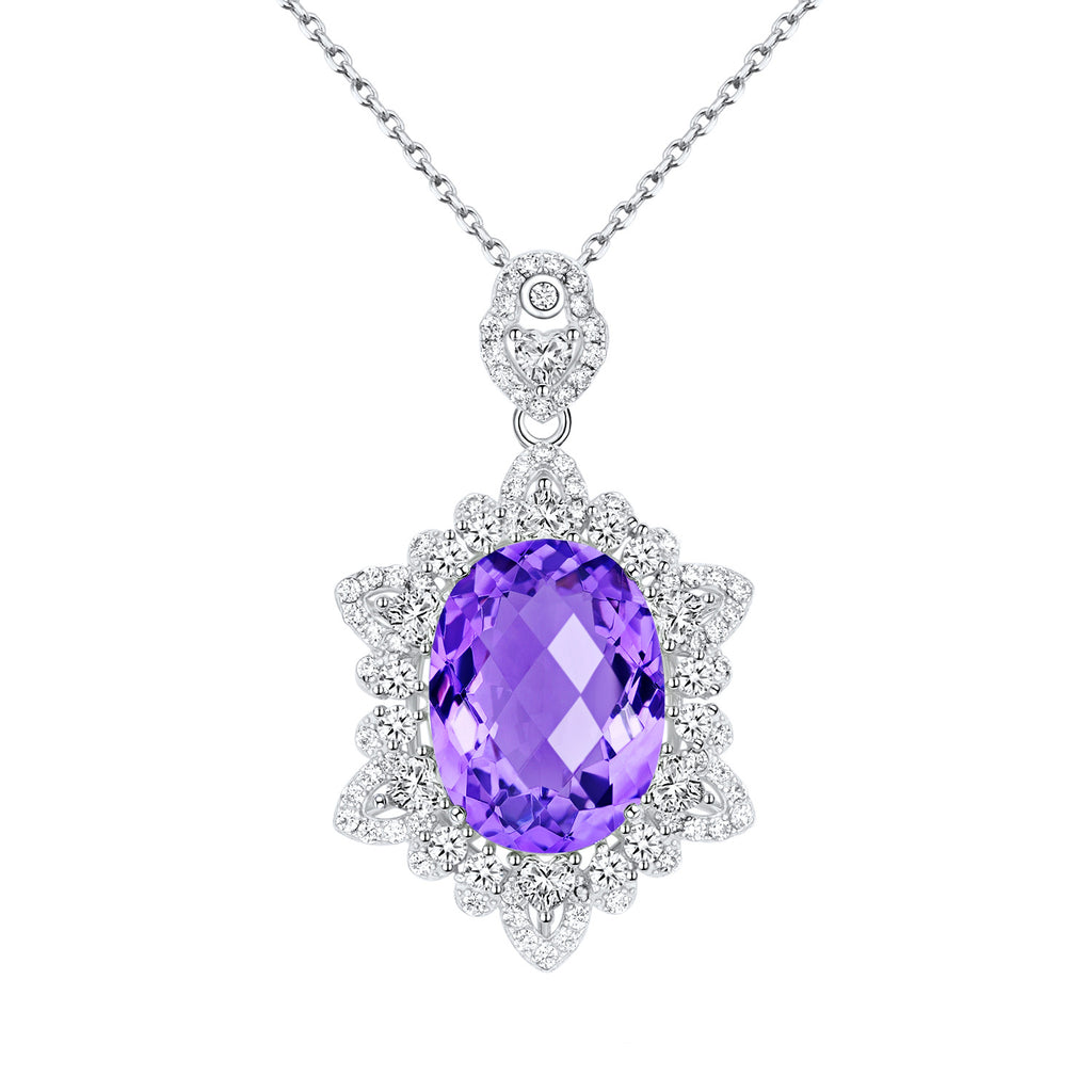 Luxury Amethyst Halo Pendant Necklace