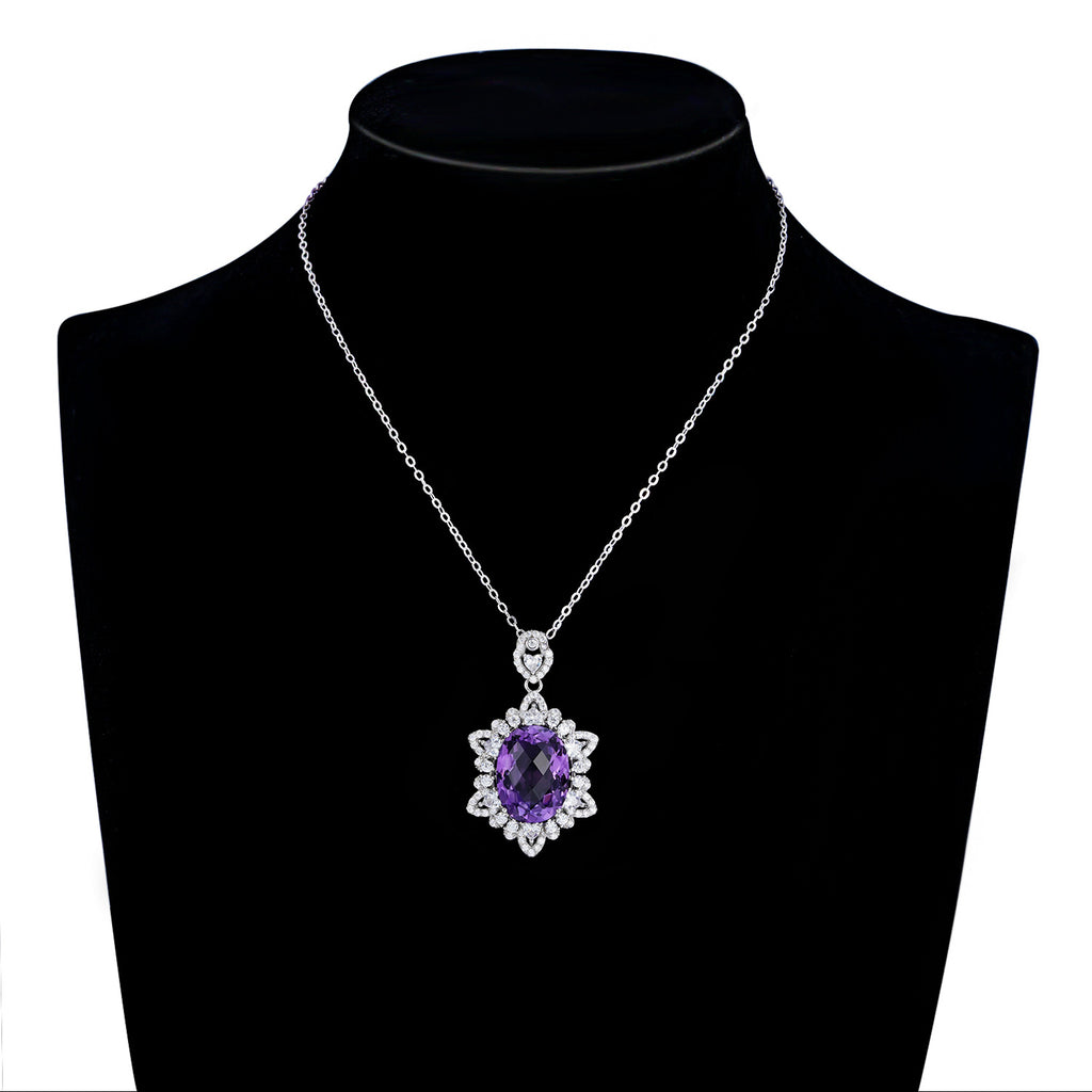 Luxury Amethyst Halo Pendant Necklace