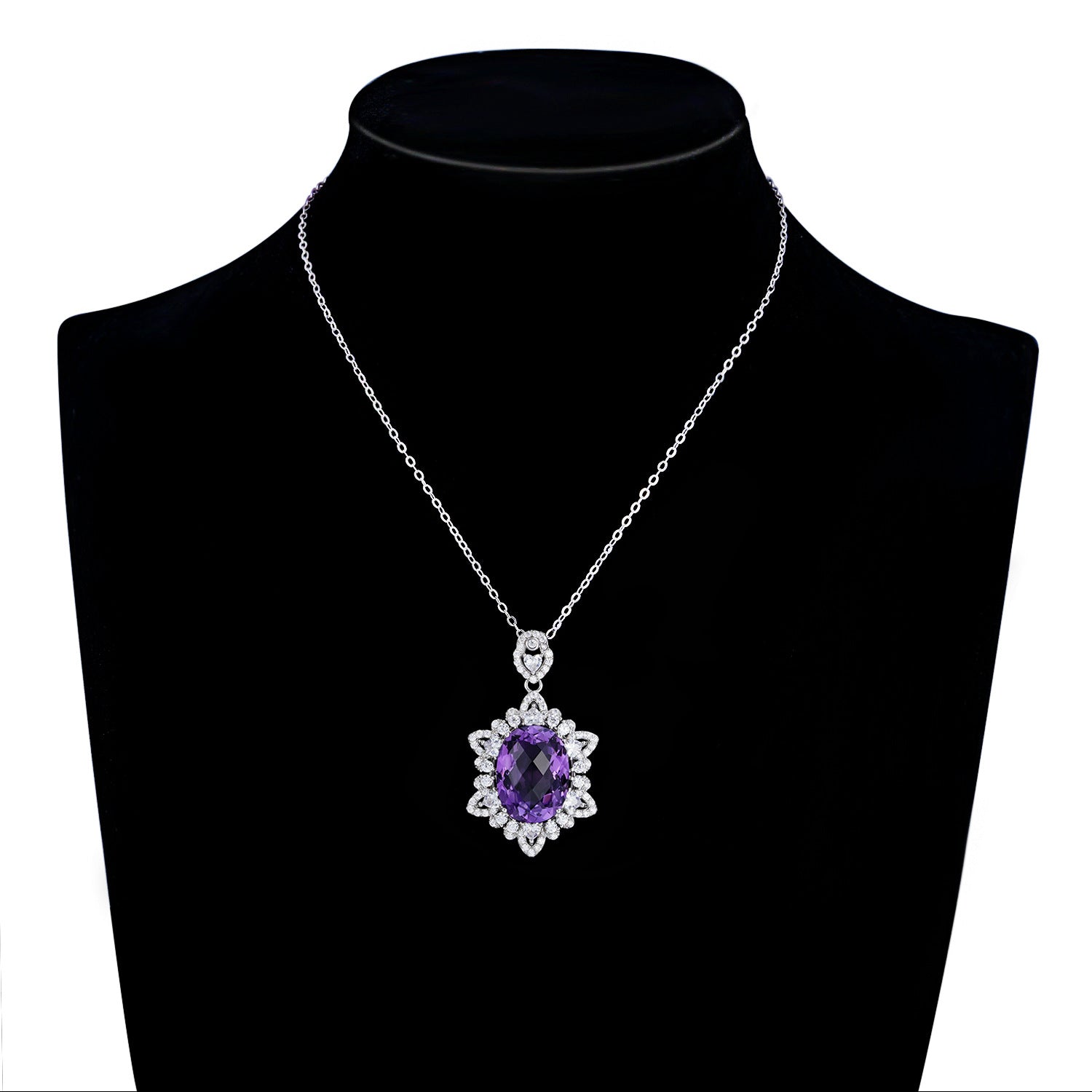 Luxury Amethyst Halo Pendant Necklace