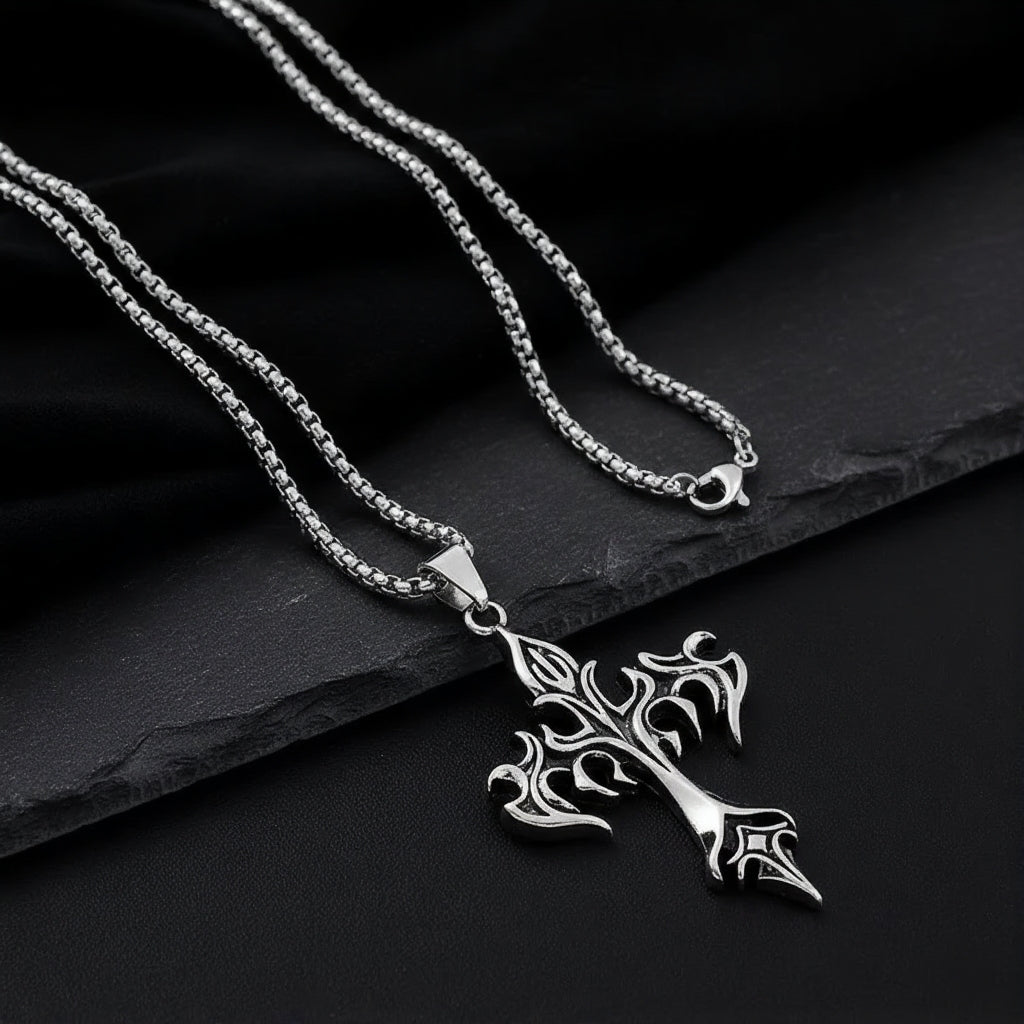 Dark Style Silver Cross Necklace