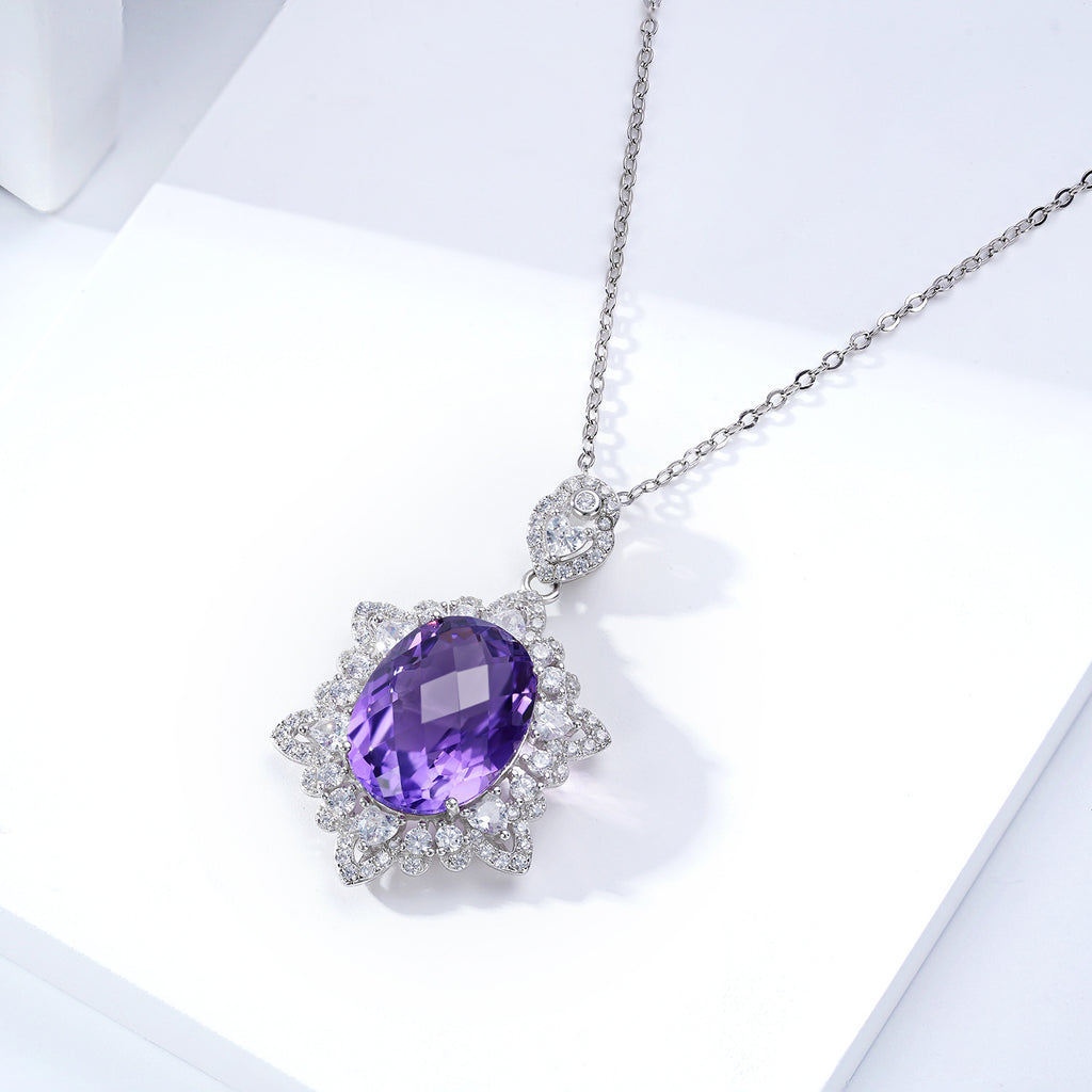 Luxury Amethyst Halo Pendant Necklace