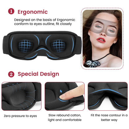 Sleep Eye Mask for Men Women, Zero Eye Pressure 3D Sleeping Mask, 100% Light Blocking Patented Design Night Blindfold, Soft Eye Shade Cover for Travel