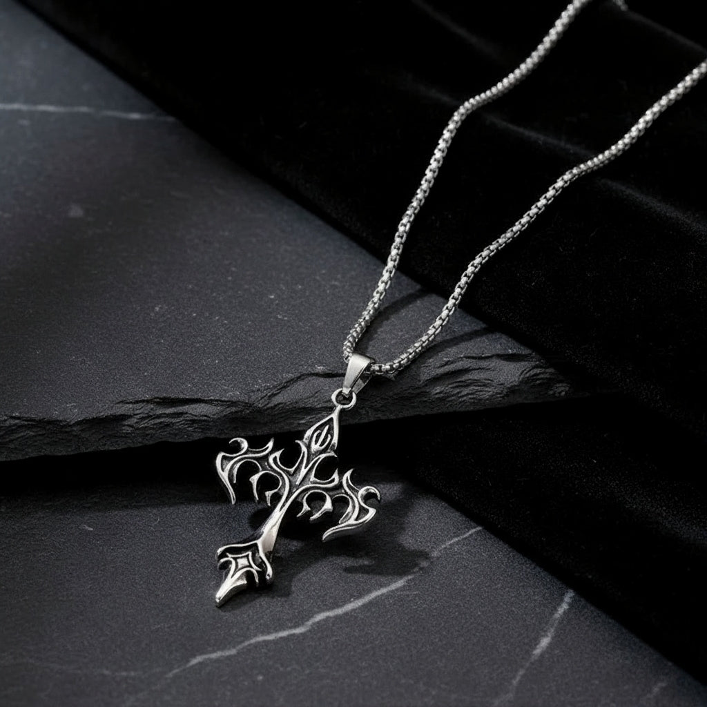 Dark Style Silver Cross Necklace