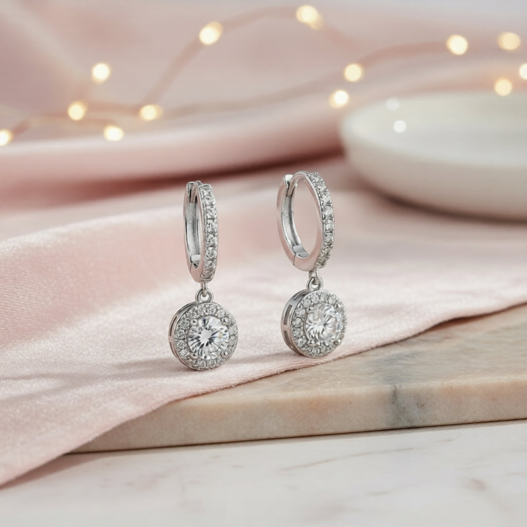 Diamond Halo Drop Earrings