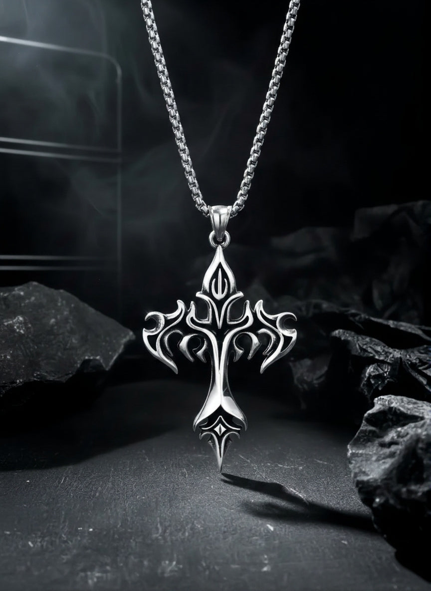 Dark Style Silver Cross Necklace