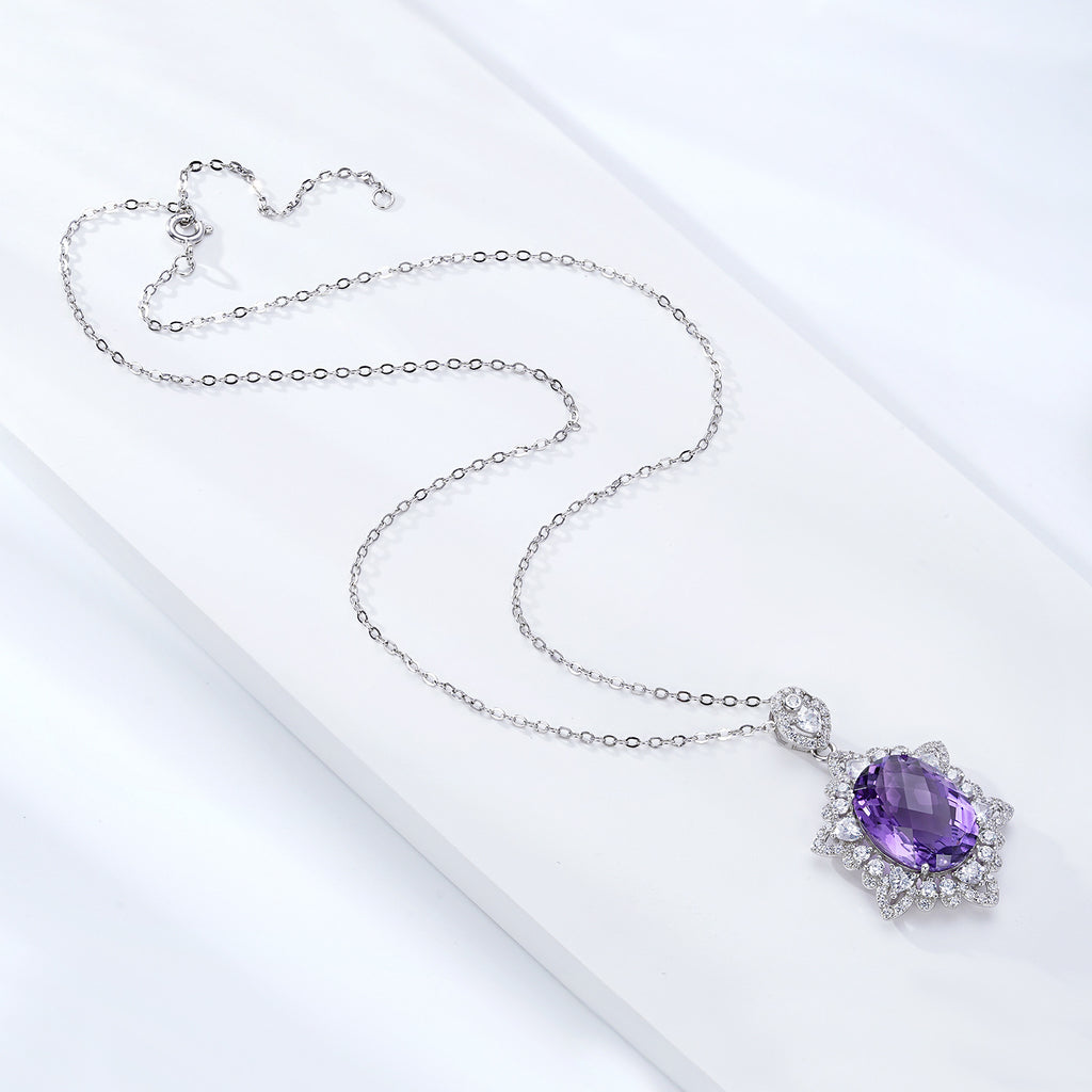 Luxury Amethyst Halo Pendant Necklace